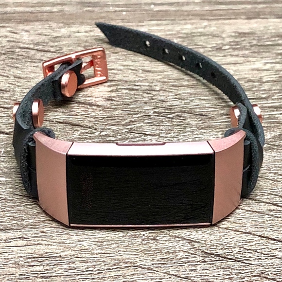 Rose Gold & Black Leather Fitbit Charge 3 Bracelet - Picture 7 of 8